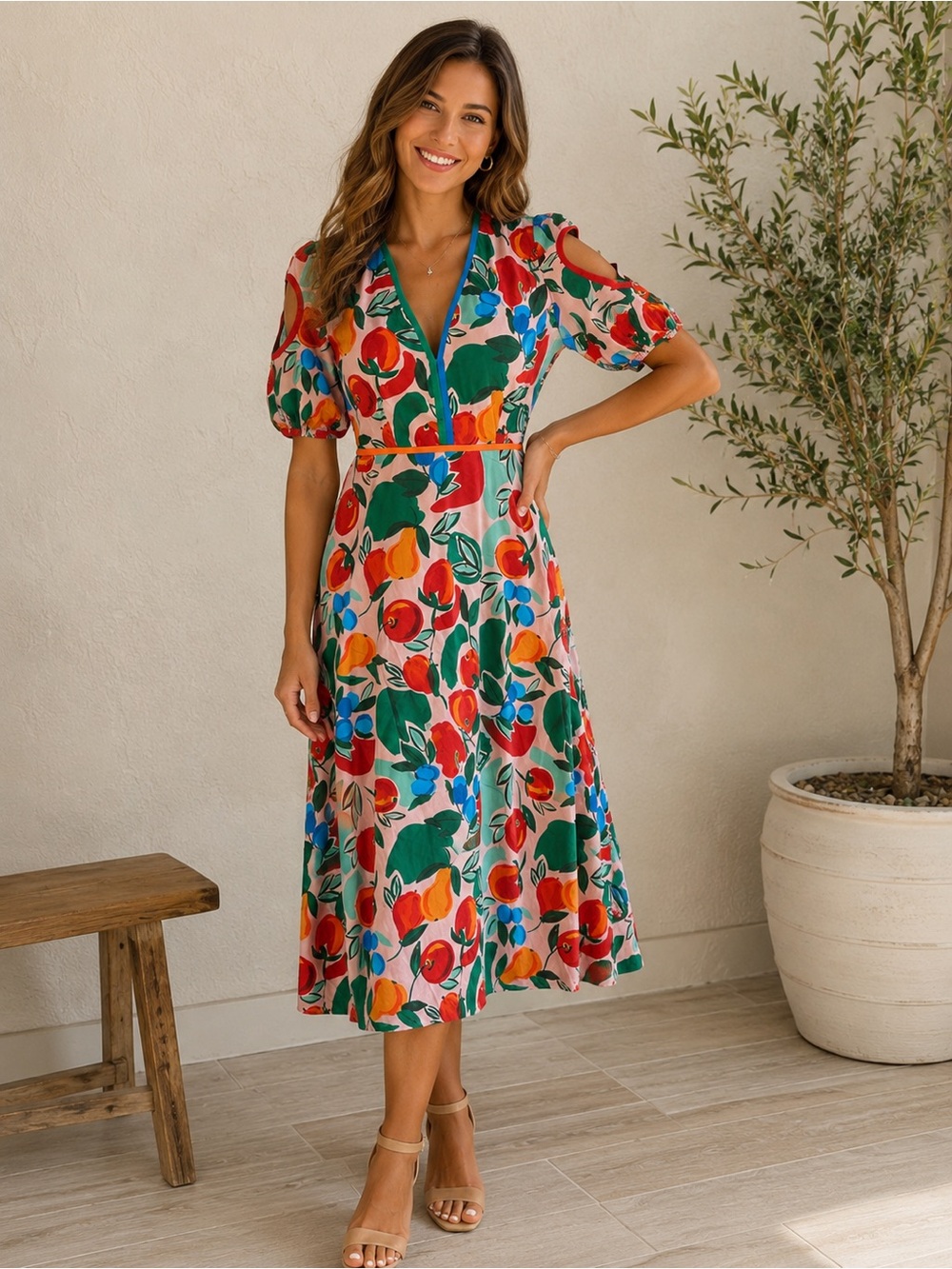 Farm RIO  fruits / heart sleeves Dress XS NWT